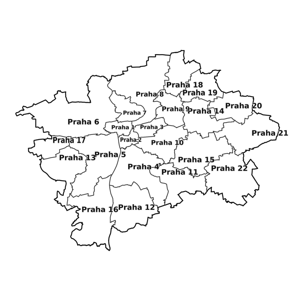 Oblast působení zámečníka, městské části Prahy